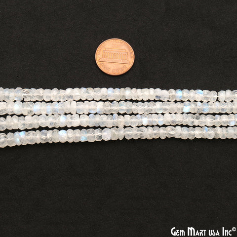 Rainbow Moonstone Micro Faceted Rondelle 3-4mm 13Inch Length AAAmazing Blue Luster (RLRM-70002) (762732445743)