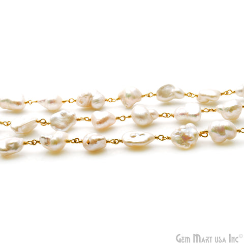 Pearl Free Form 7-8mm Gold Wire Wrapped Rosary Chain