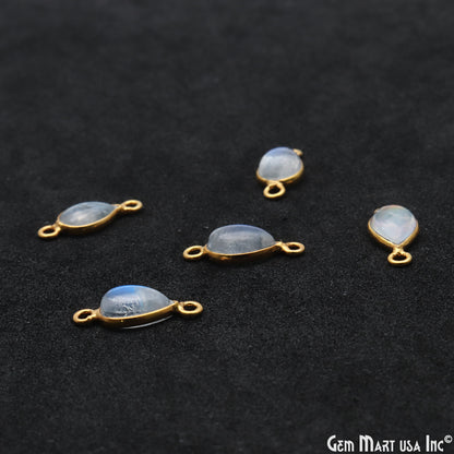 Rainbow Moonstone Cabochon 6x9mm Pears Double Bail Gold Bezel Connector