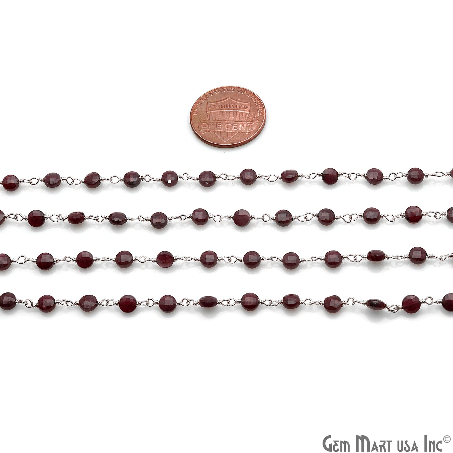 Red Garnet Faceted 3-4mm Silver Wire Wrapped Rosary Chain - GemMartUSA