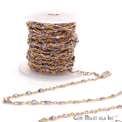 Amethyst 6x4mm Pear Shape Gold Plated Continuous Connector Chain - GemMartUSA