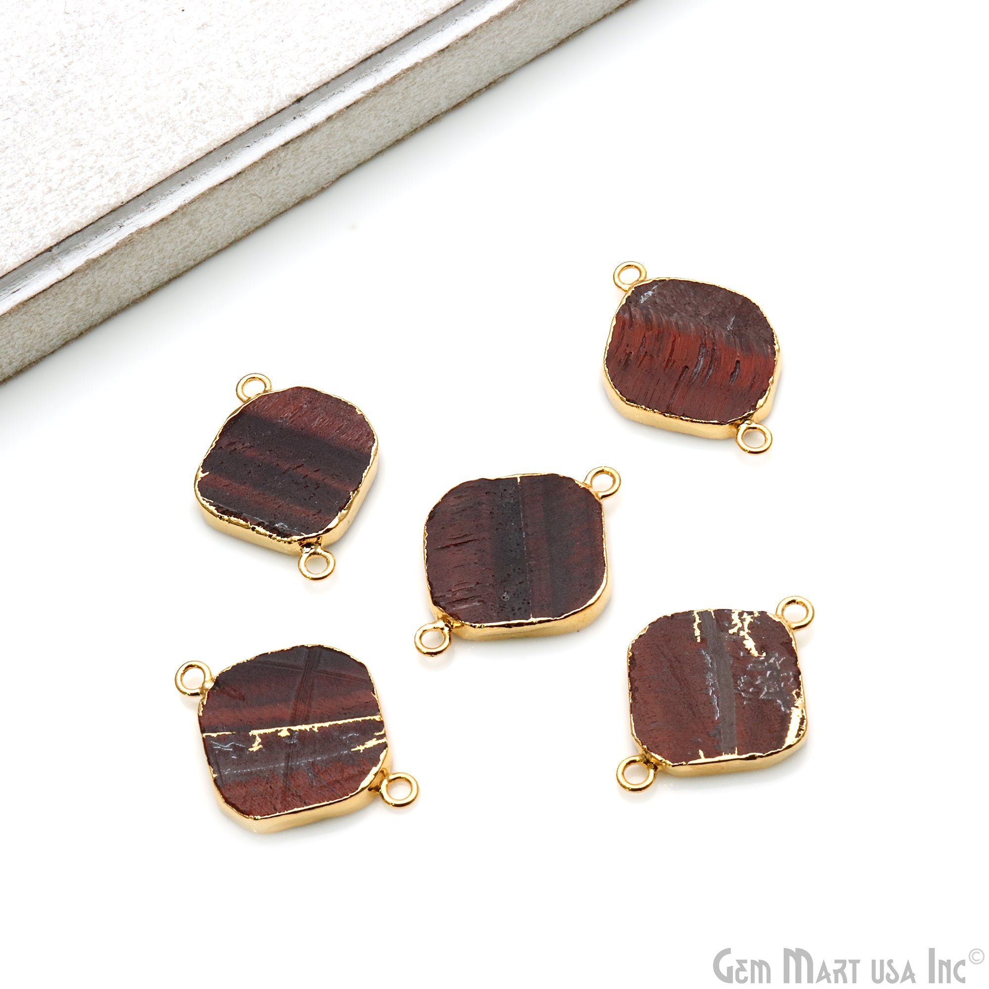 Free-Form 24x16mm Double Bail Gemstone Gold Electroplated Connector