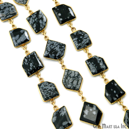 Black Obsidian 10-15mm Faceted Free Form Gold Plated Bezel Connector Chain