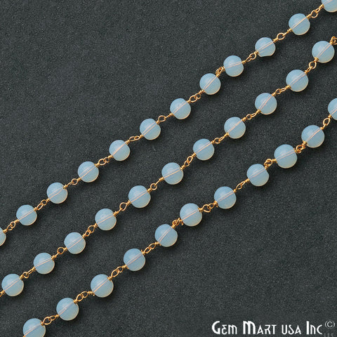 Opalite Jade Smooth Beads 6mm Gold Plated Wire Wrapped Rosary Chain - GemMartUSA