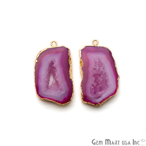 Agate Slice 36x22mm Organic Gold Electroplated Gemstone Earring Connector 1 Pair - GemMartUSA