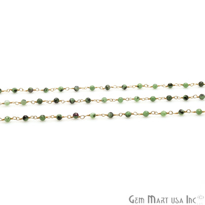 Ruby Zoisite Beaded 3-3.5mm Gold Plated Wire Wrapped Rosary Chain - GemMartUSA