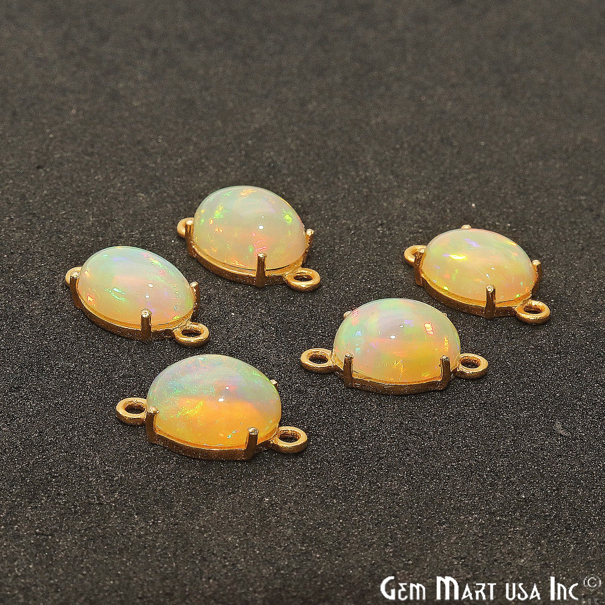 Opal Gemstone Oval 8x10mm Prong Setting Gold Plated Connector - GemMartUSA