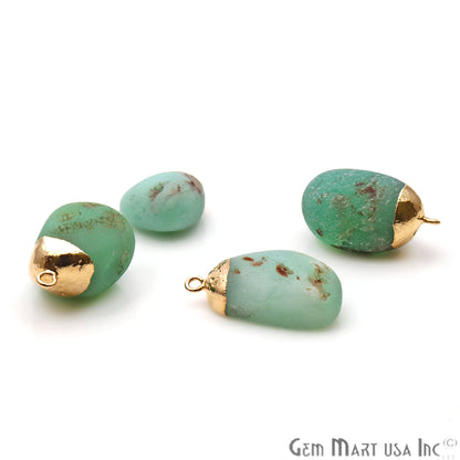 Rough Chrysoprase Matte Beads Organic 28x17mm Gold Electroplated Pendant Connector - GemMartUSA