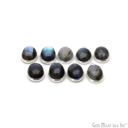 Flashy Labradorite Cabochon 10x14mm Oval Single Bail Silver Plated Gemstone Connector