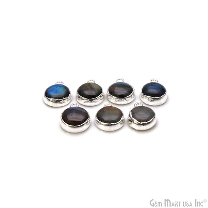 Flashy Labradorite 17x13mm Cabochon Round Single Bail Silver Electroplated Gemstone Connector