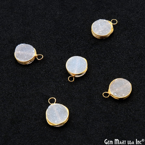 Titanium White Druzy Round 8mm Gold Wire Wrapped Single Bail Connector