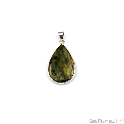 Labradorite Gemstone Pears 39x22mm Sterling Silver Necklace Pendant 1PC