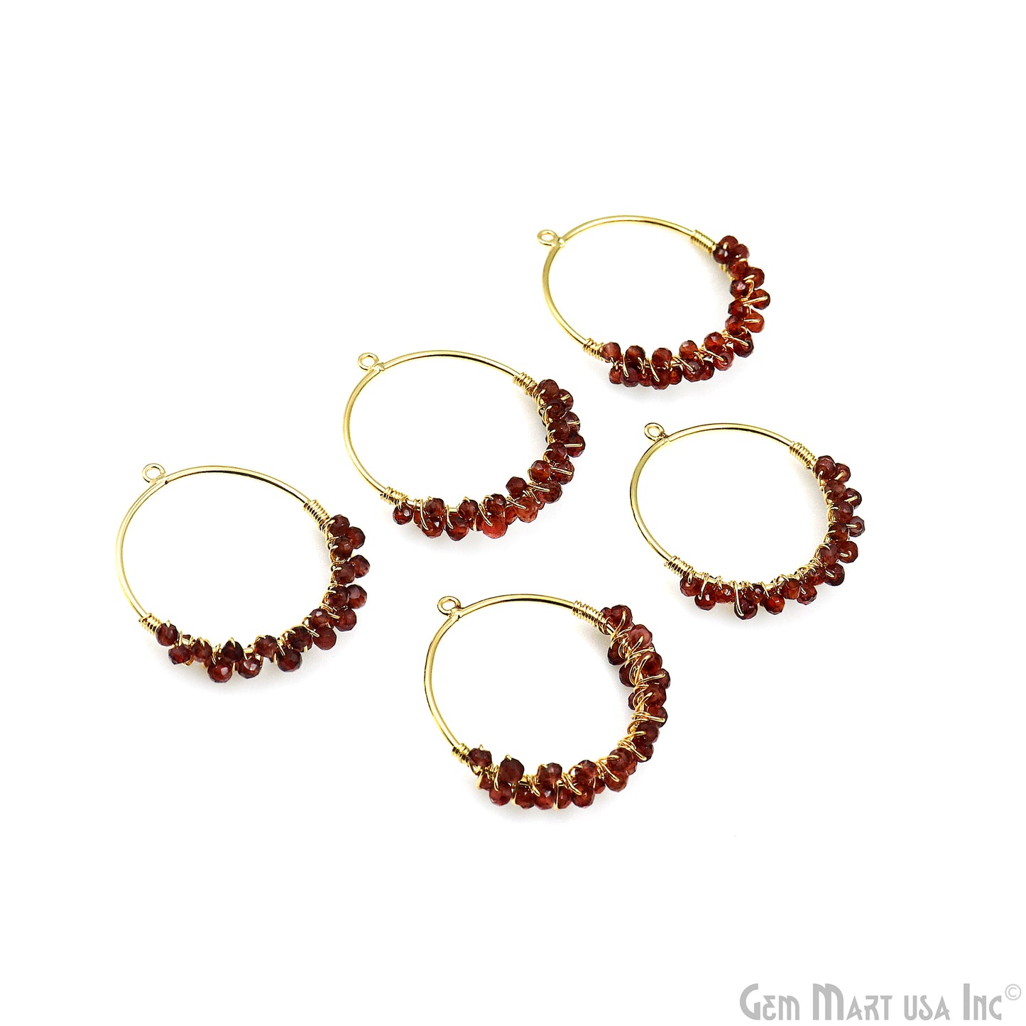 Gemstone Beads Round Hoop 36x31mm Gold Plated Wire Wrapped Pendant Connector 1pc