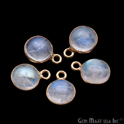 Rainbow Moonstone Round 8mm Gold Plated Cabochon Connector - GemMartUSA