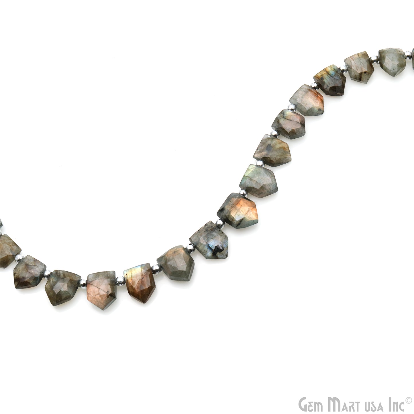 Labradorite Pentagon Beads, 8 Inch Gemstone Strands, Drilled Strung Briolette Beads, Pentagon Shape, 9x12mm