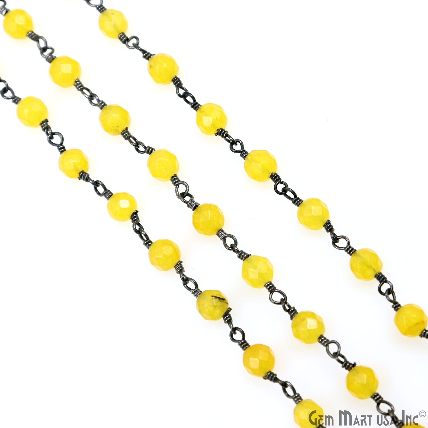 Yellow Jade Beads Oxidized Wire Wrapped Rosary Chain