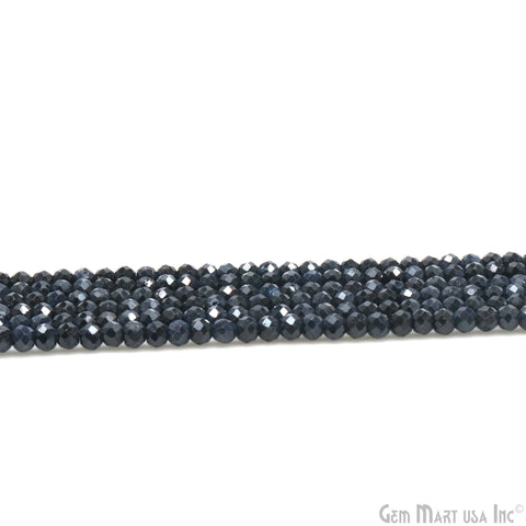 Sapphire Rondelle Beads, 13 Inch Gemstone Strands, Drilled Strung Nugget Beads, Faceted Round, 3-4mm