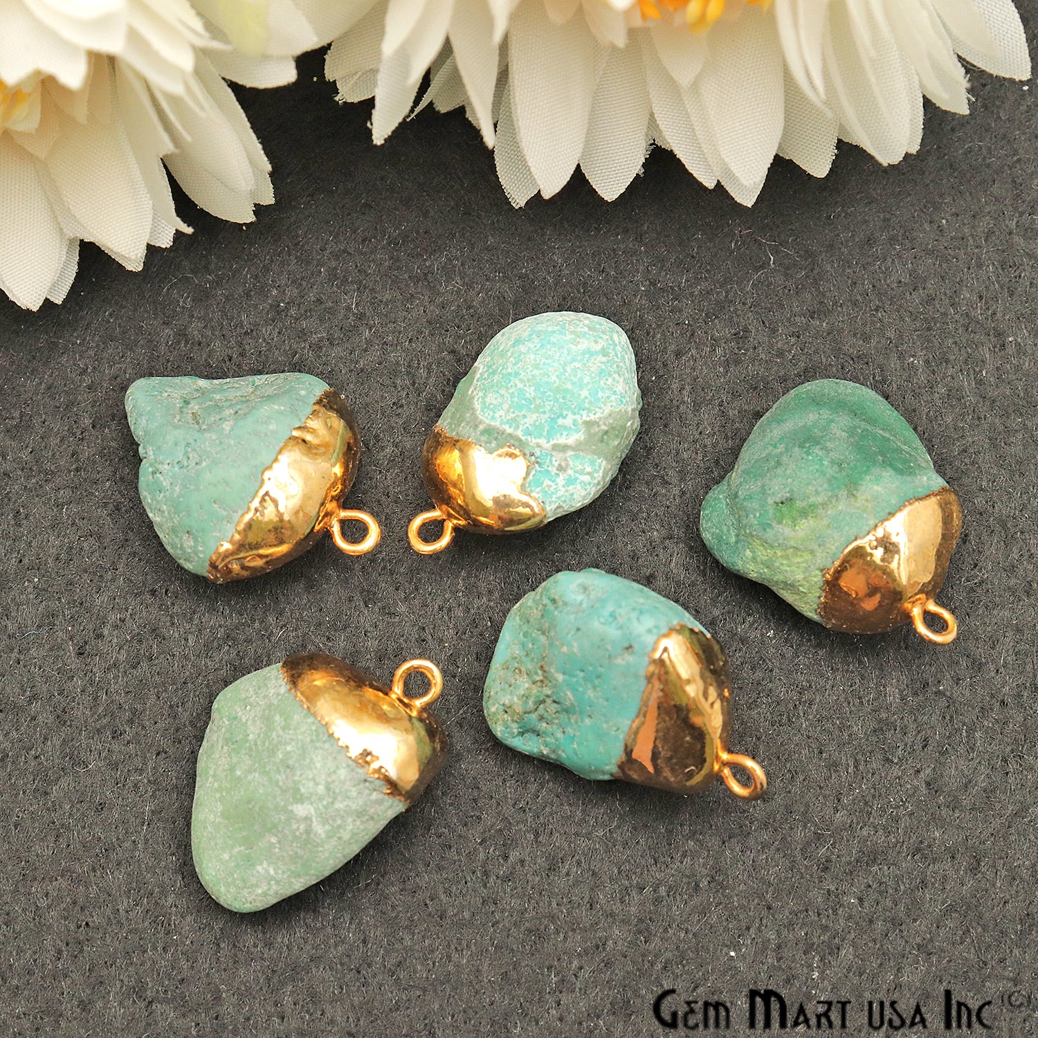 Turquoise Gemstone 21x14mm Gold Edged Bracelets Charm Connectors - GemMartUSA