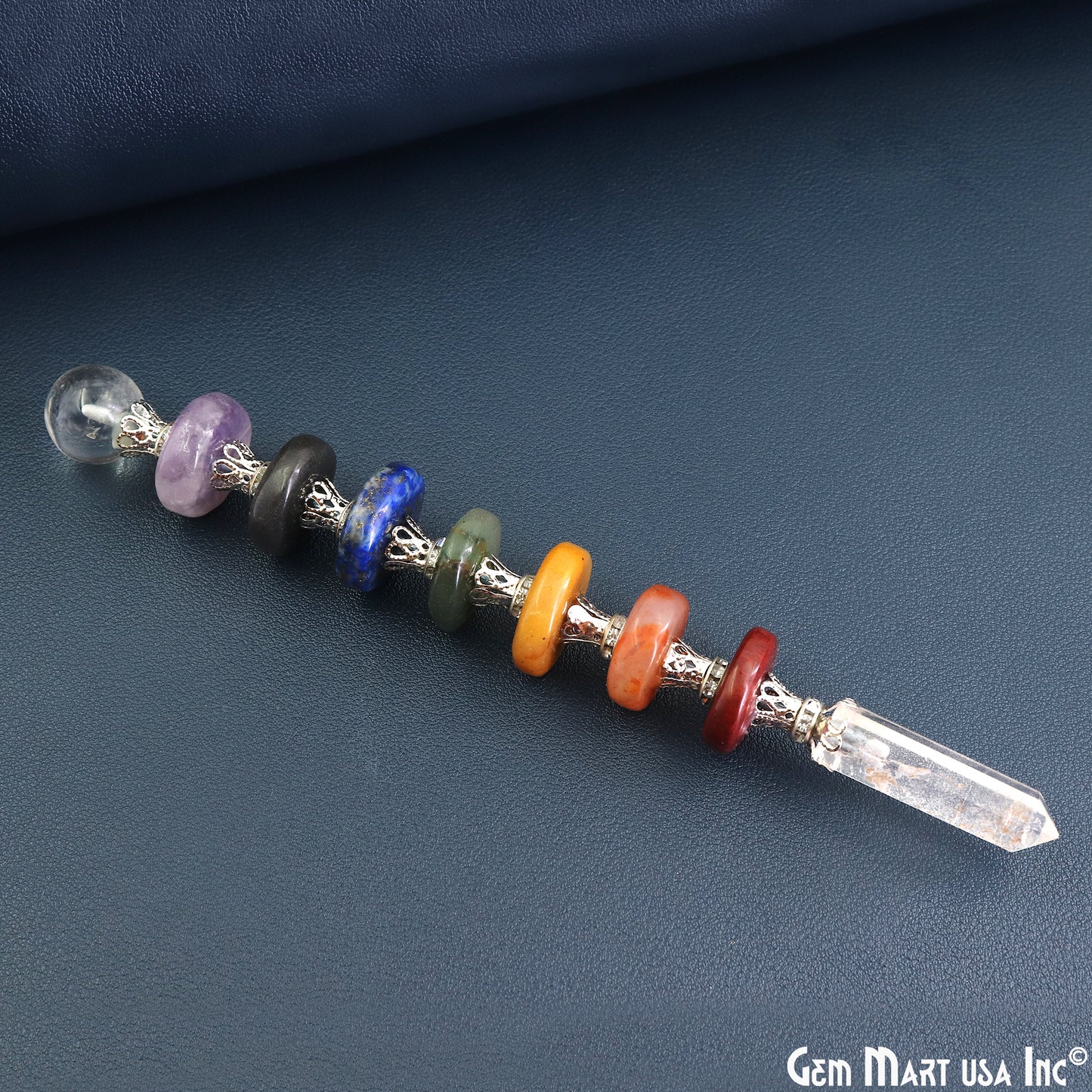 7 Chakra Round Crystal Wand 6-Inch,19mm Tumbled Stones with Crystal Ball for Spiritual Healing, Energy Balancing & Aura Cleansing