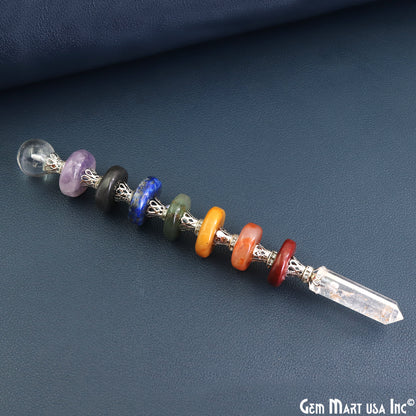 7 Chakra Round Crystal Wand 6-Inch,19mm Tumbled Stones with Crystal Ball for Spiritual Healing, Energy Balancing & Aura Cleansing