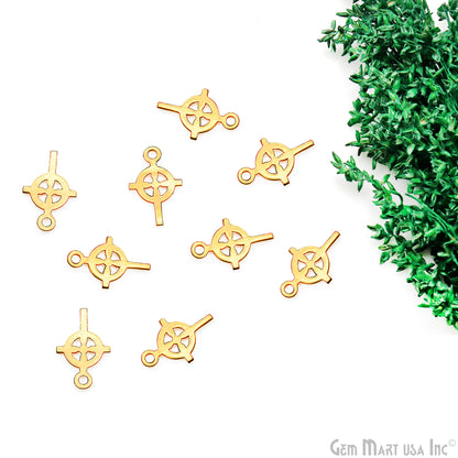 Celtic Cross Shape Laser Finding Gold Plated 18x11mm Charm For Bracelets & Pendants