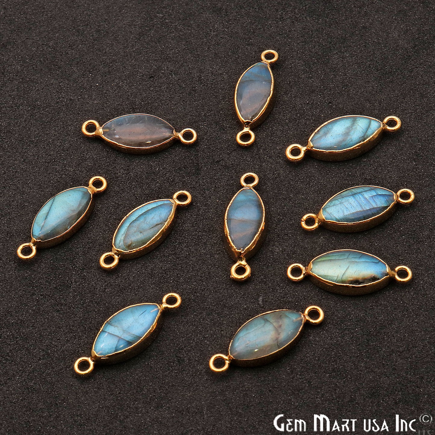 Flashy Labradorite Marquise Shape Gold Edge 22x8mm Double Bail Connector - GemMartUSA