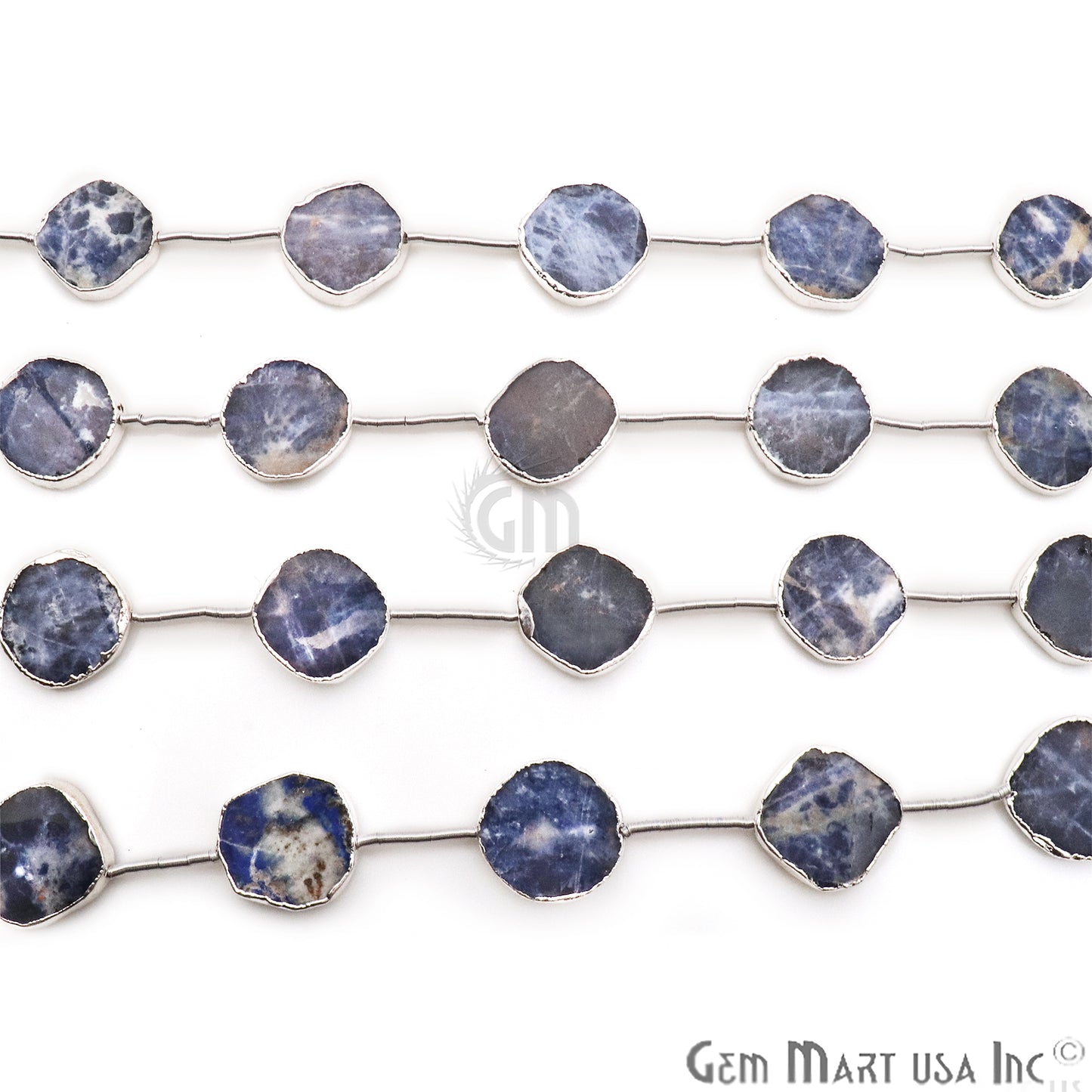 Sodalite Free Form 18x15mm Silver Edged Crafting Beads Gemstone Strands 9INCH - GemMartUSA