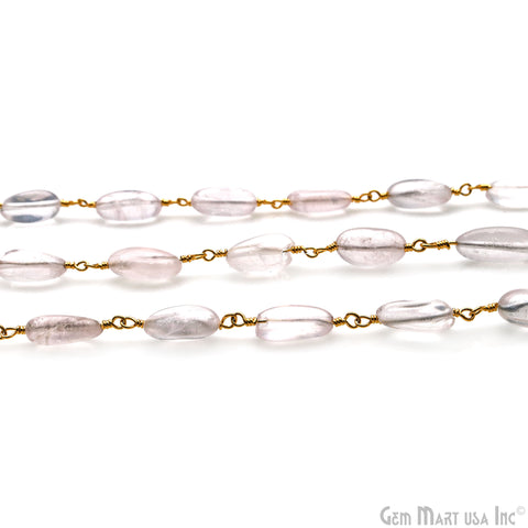 Rose Quartz 12x5mm Tumble Beads Gold Plated Rosary Chain