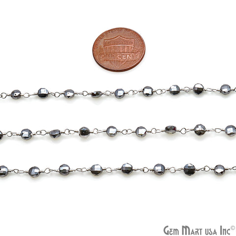 Pyrite Faceted 3-4mm Silver Wire Wrapped Rosary Chain - GemMartUSA