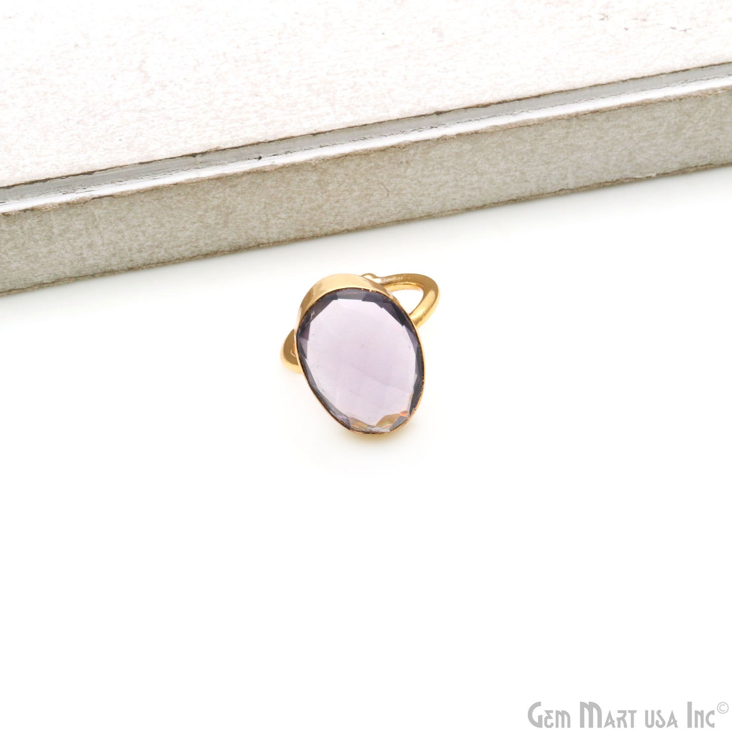 Oval 13x18mm Gemstone Gold Plated Adjustable Ring