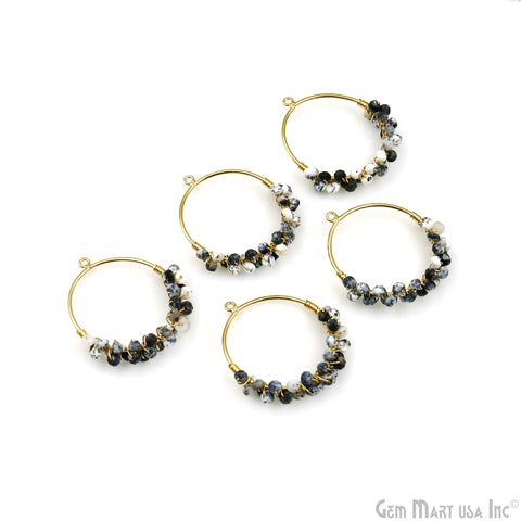 Gemstone Beads Round Hoop 36x31mm Gold Plated Wire Wrapped Pendant Connector 1pc