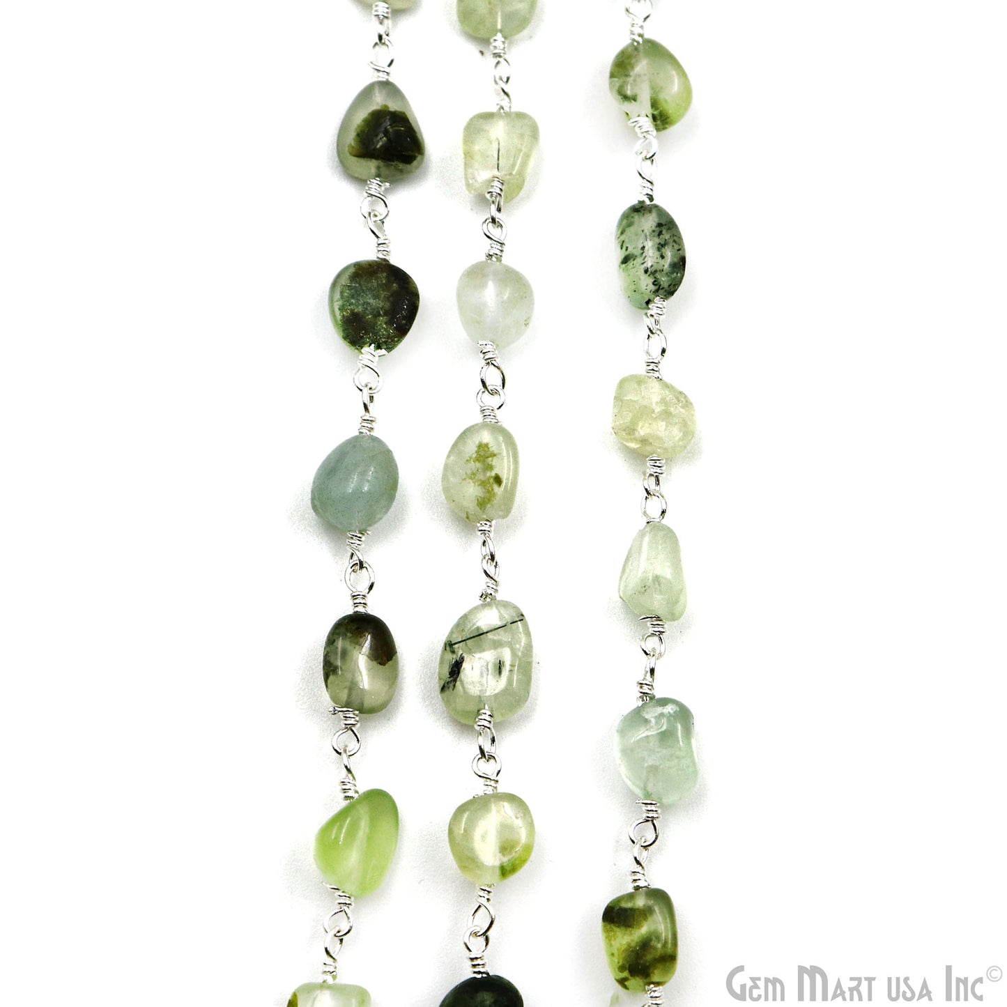 Green Rutile Tumble Beads 8x5mm Silver Plated Gemstone Rosary Chain