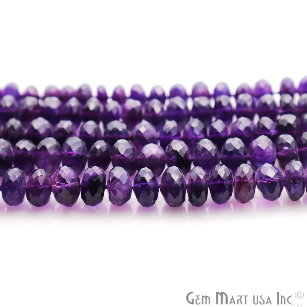 Amethyst Faceted Round Shape 5-6mm Gemstone Rondelle Beads - GemMartUSA