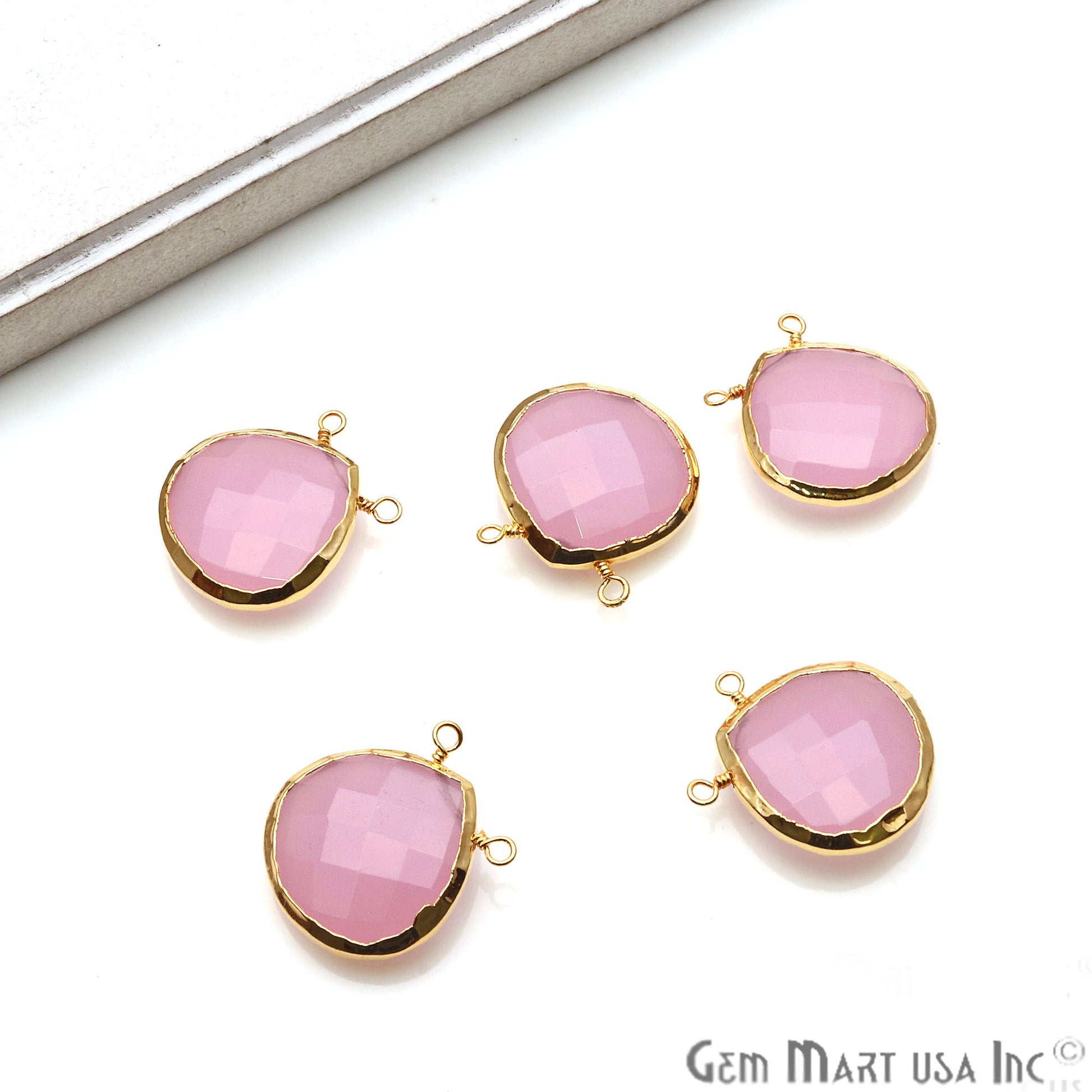 Gemstone 22x20mm Heart Shape Gold Electroplated Connector (Pick Your Gemstone) - GemMartUSA