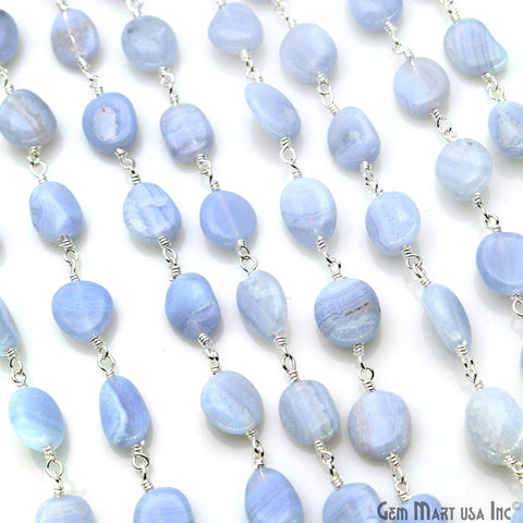Blue Lace Agate 8x5mm Tumble Beads Silver Plated Rosary Chain