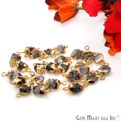 Rough Herkimer Diamond Gemstone 20x8mm Organic Gold Edged Double Bail Connector Charm - GemMartUSA