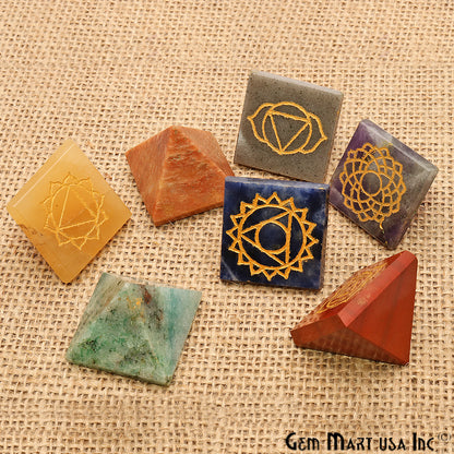 7 Chakra Lot, Healing Pyramid Stones, Spiritual Meditation Stones - GemMartUSA