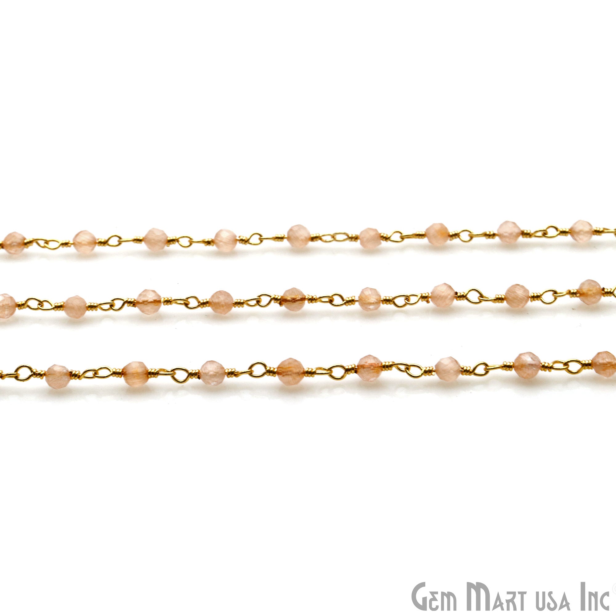 Susnstone Monalisa 3-3.5mm Gold Wire Wrapped Rosary Chain - GemMartUSA