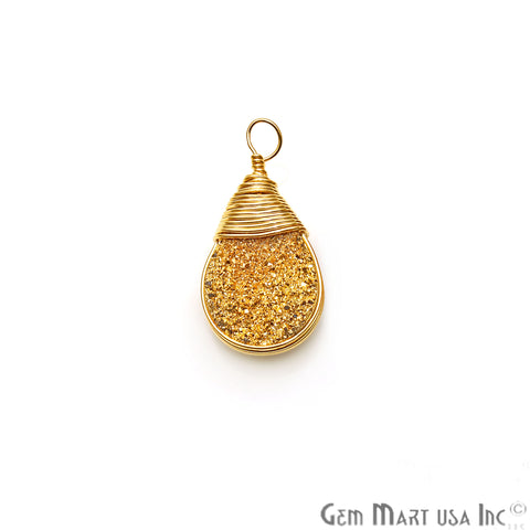 Golden Druzy Gold Plated Wire Wrapped Single Bail Gemstone Connector - GemMartUSA