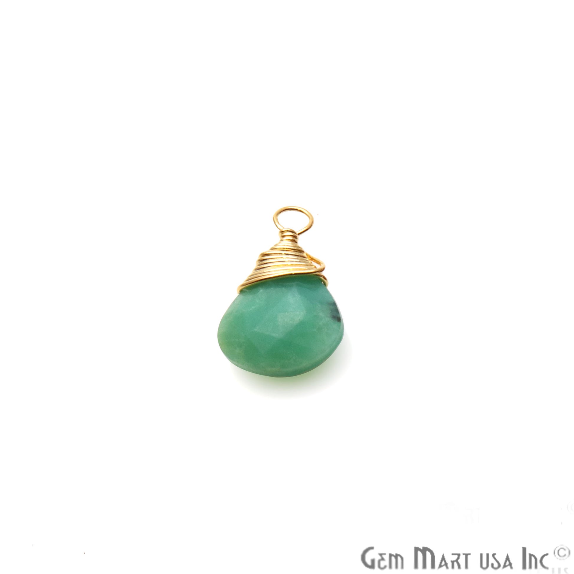 Chrysoprase Drop 15x9mm Gold Wire Wrapped Gemstone Connector - GemMartUSA