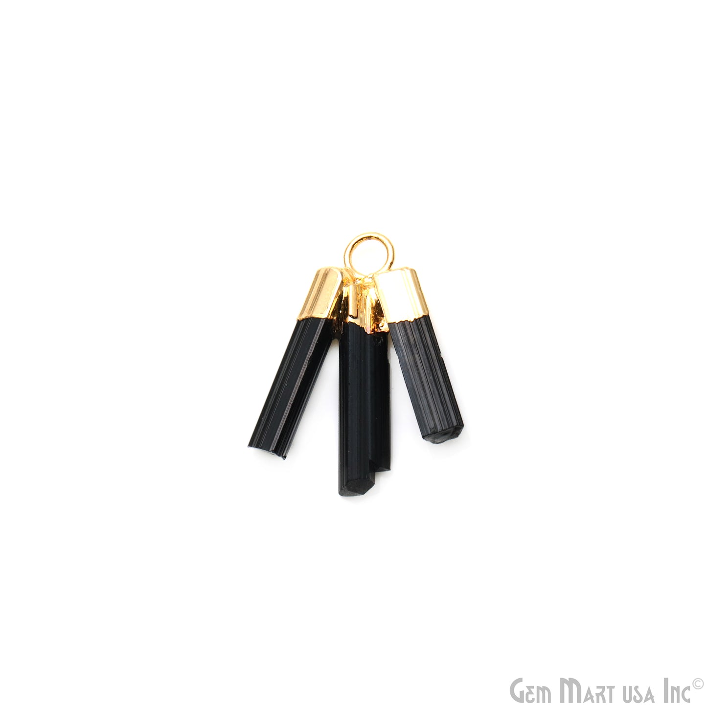 Black Tourmaline 26x16mm Gemstone 3 Bars Gold Electroplated Necklace Pendant