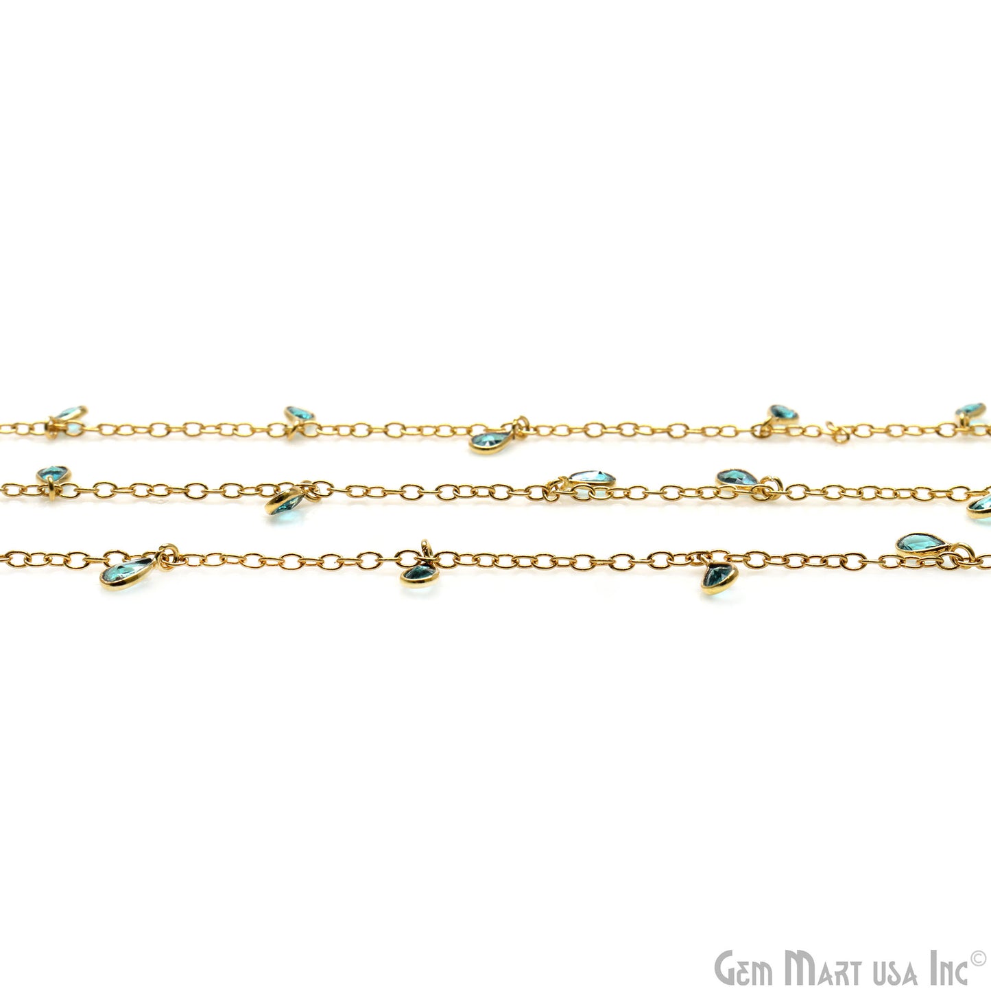 Apatite Pear Bezel 5x4mm Gold Plated Dangle Fancy Rosary Chain