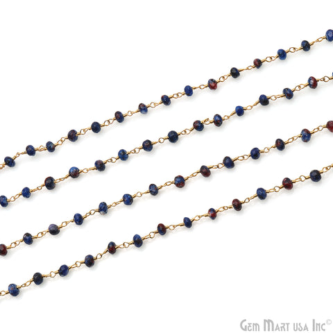Sodalite Jade 4mm Faceted Beads Gold Wire Wrapped Rosary