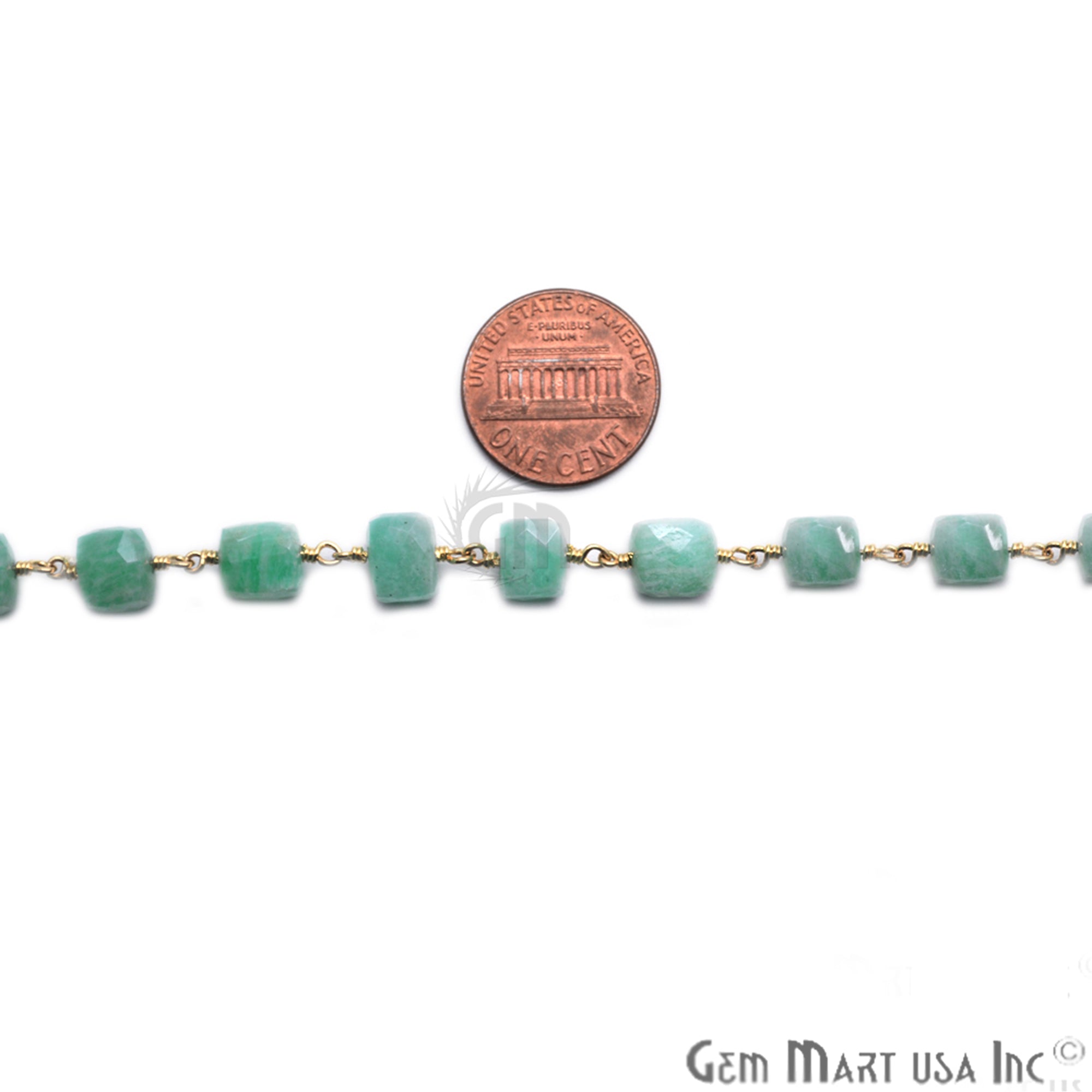 Amazonite Cube Gold Plated Wire Wrapped Beads Rosary Chain - GemMartUSA (762901659695)