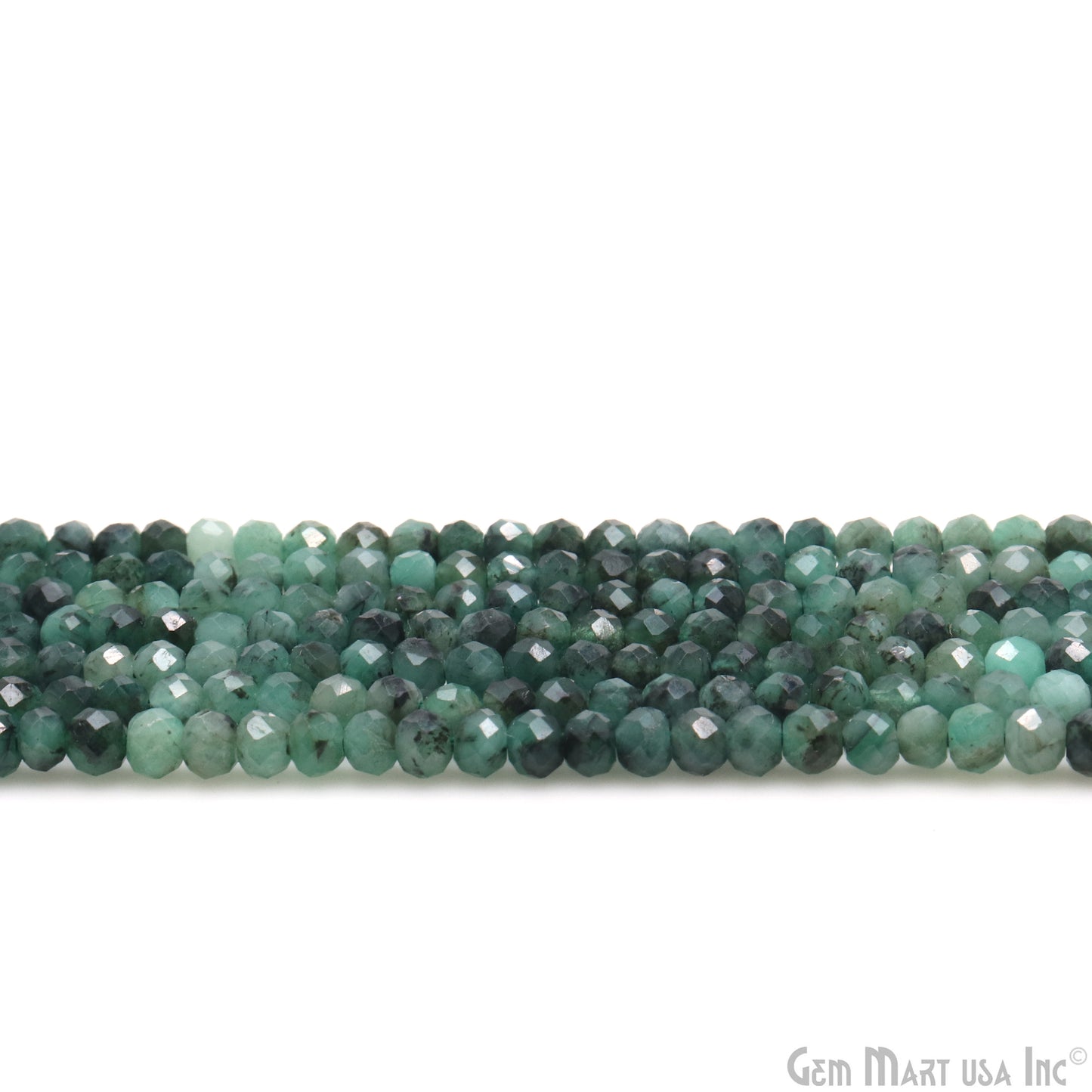 Emerald Rondelle Beads, 12.5 Inch Gemstone Strands, Drilled Strung Nugget Beads, Faceted Round, 3-4mm