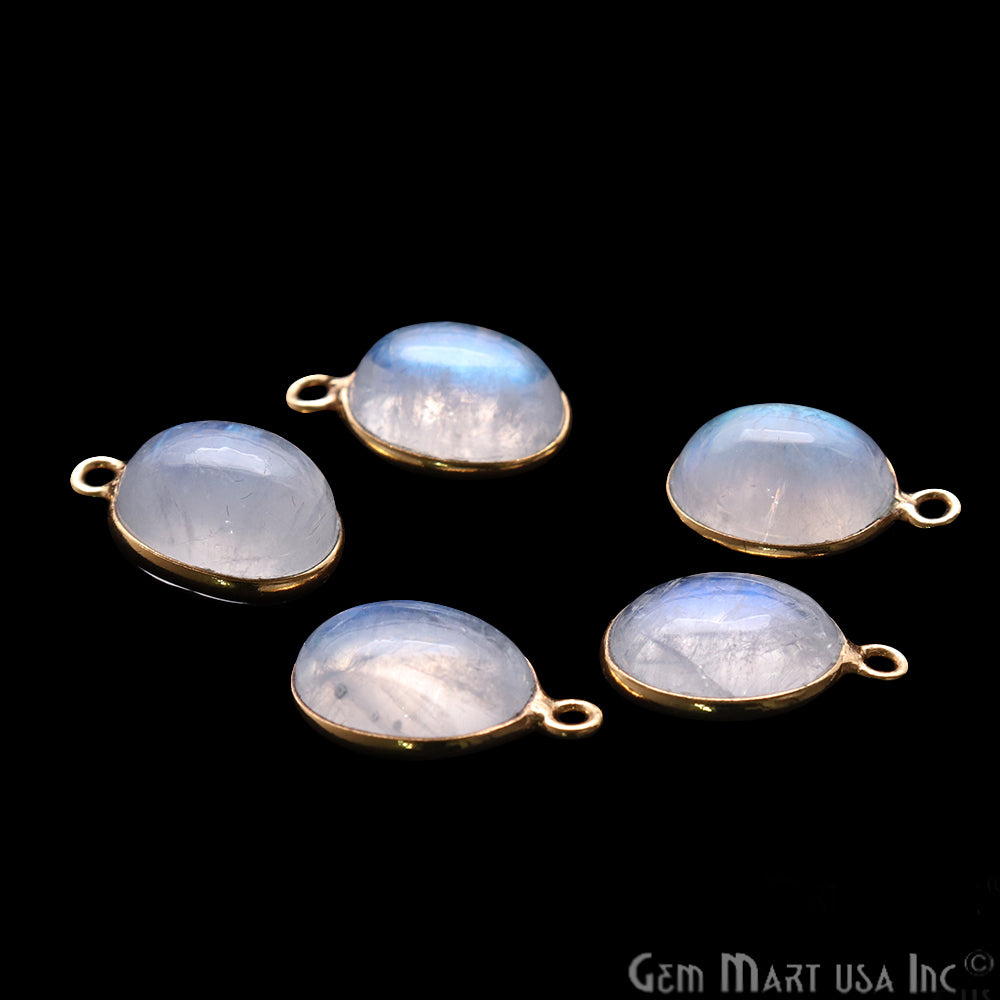 Rainbow Moonstone Cabochon 9x11mm Oval Shape Gold Electroplated Gemstone Connector - GemMartUSA