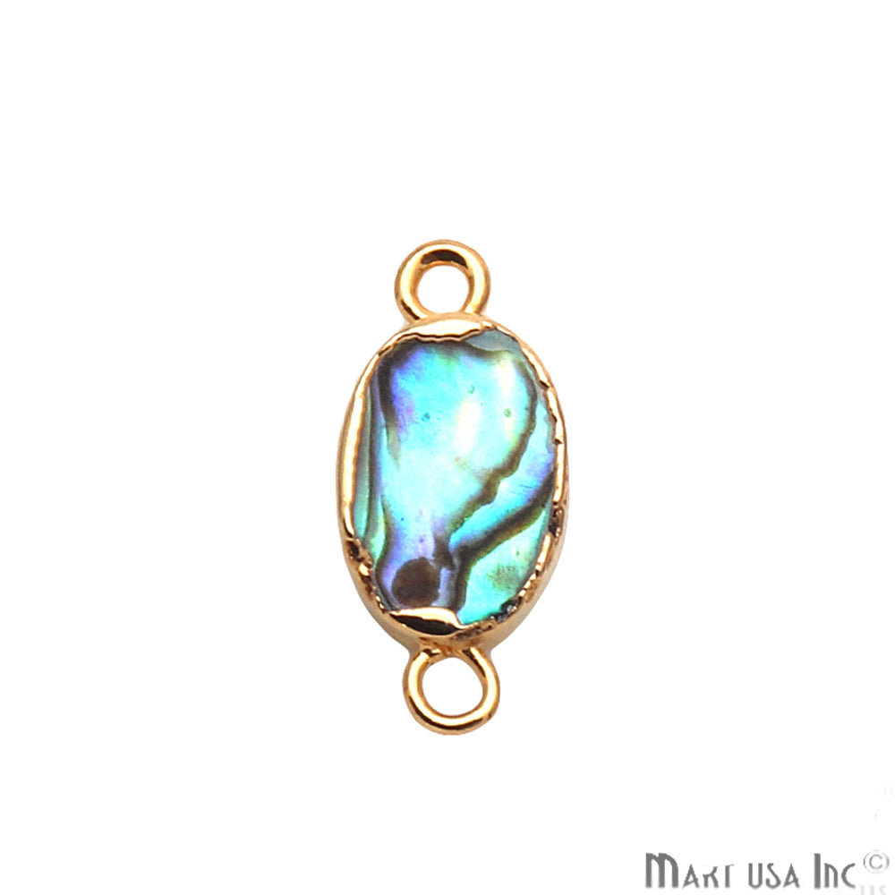 Abalone Shell Oval Gold Electroplated Double Bail 8x12mm Gemstone Connector - GemMartUSA