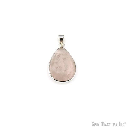 Rose Quartz Gemstone Pears 35x22mm Sterling Silver Necklace Pendant 1PC