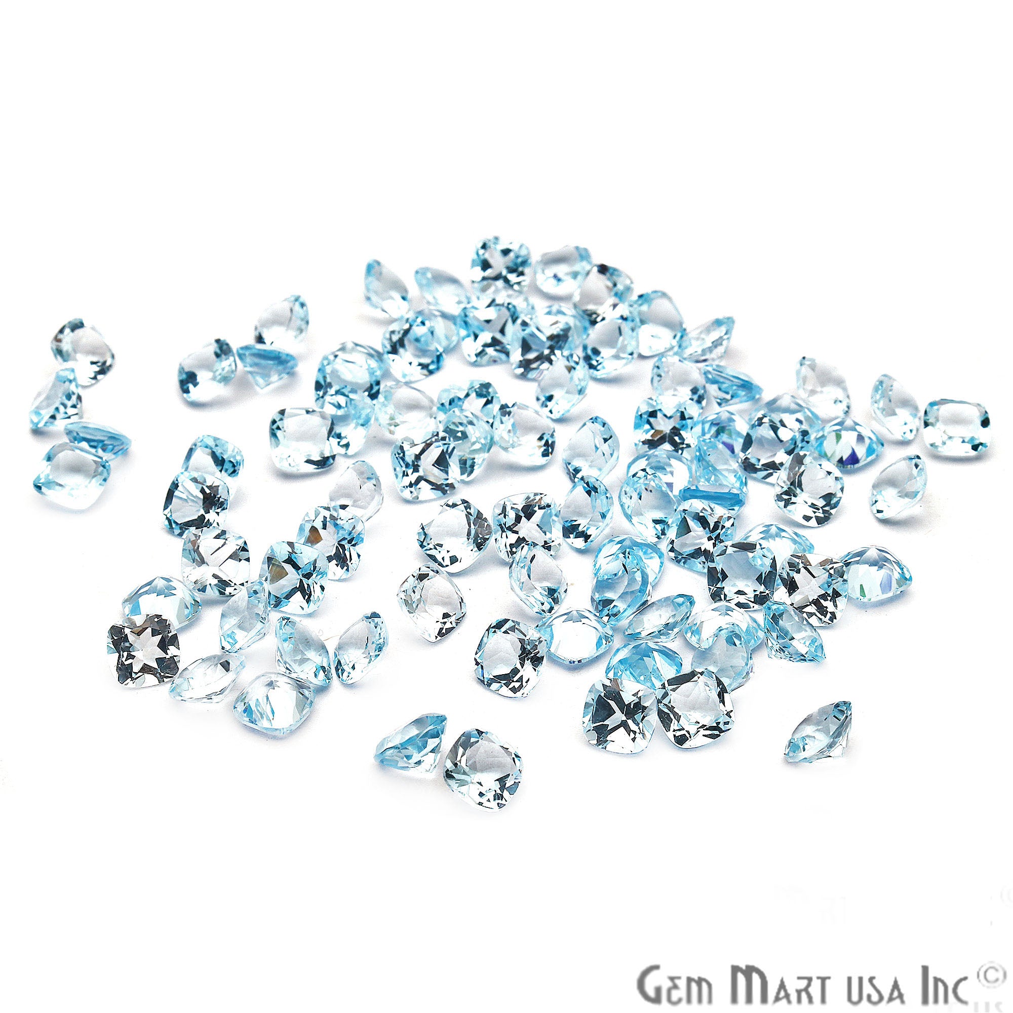Blue Topaz Cushion Shape 6mm Faceted Loose Gemstone - GemMartUSA