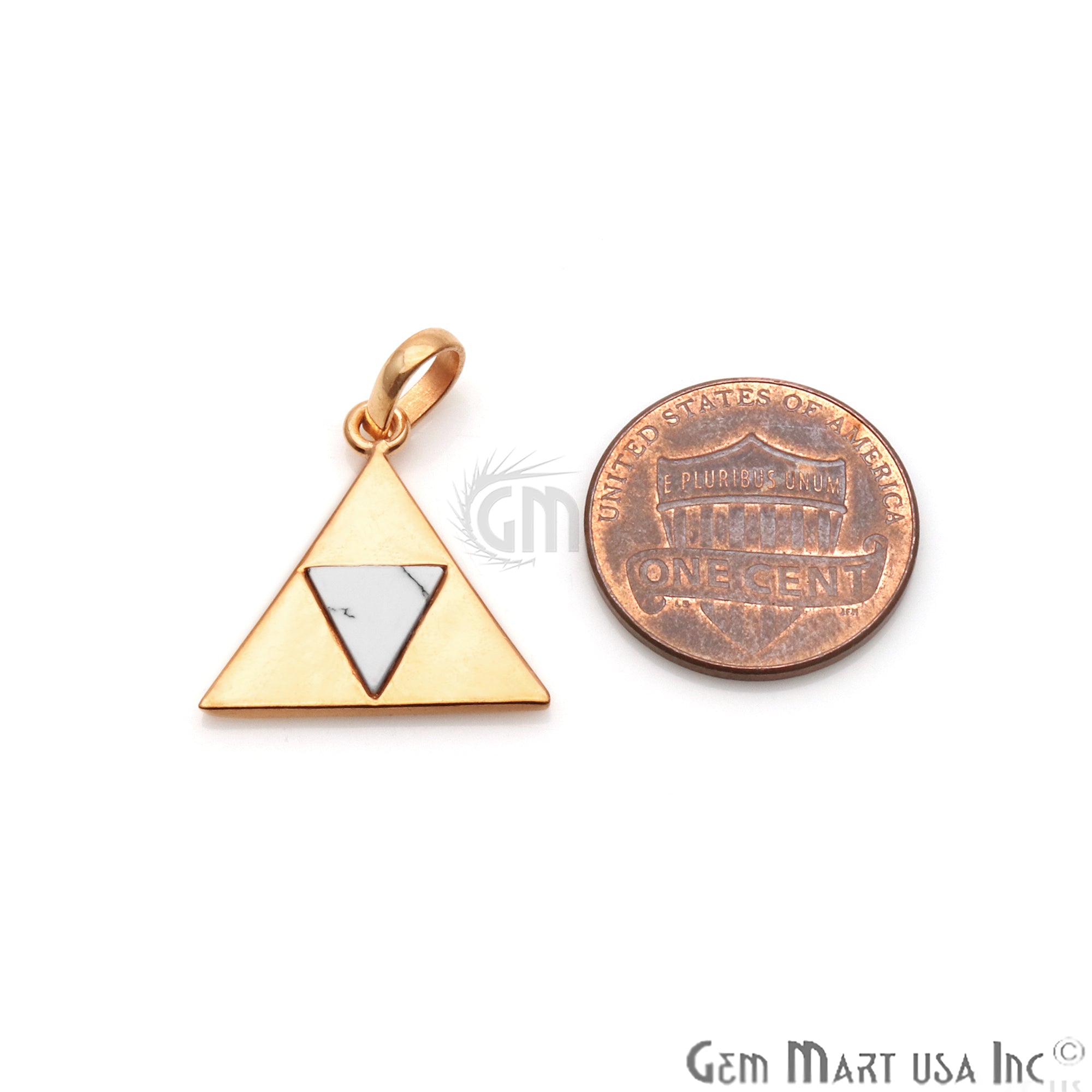 Howlite Triangle Pendant Two Tone 19mm Gold Pendant - GemMartUSA